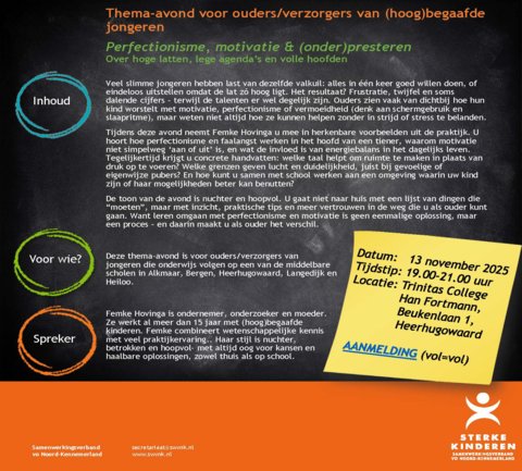 thema-avond voor ouders van hoogbegaafde jongeren op 13 november